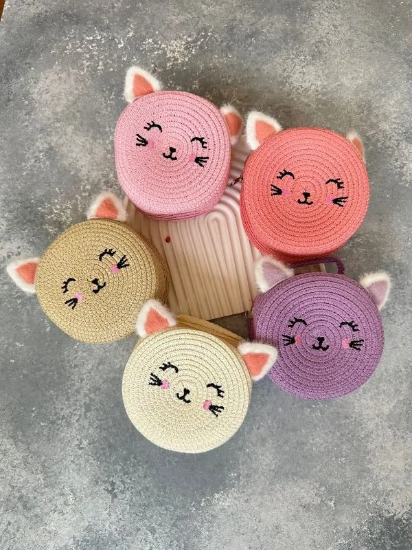 ASKILI HASIR KEDİLİ ÇANTA