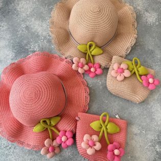 ÇİÇEK DETAYLI HASIR ÇANTA ŞAPKA KOMBİNİ - Görsel 2